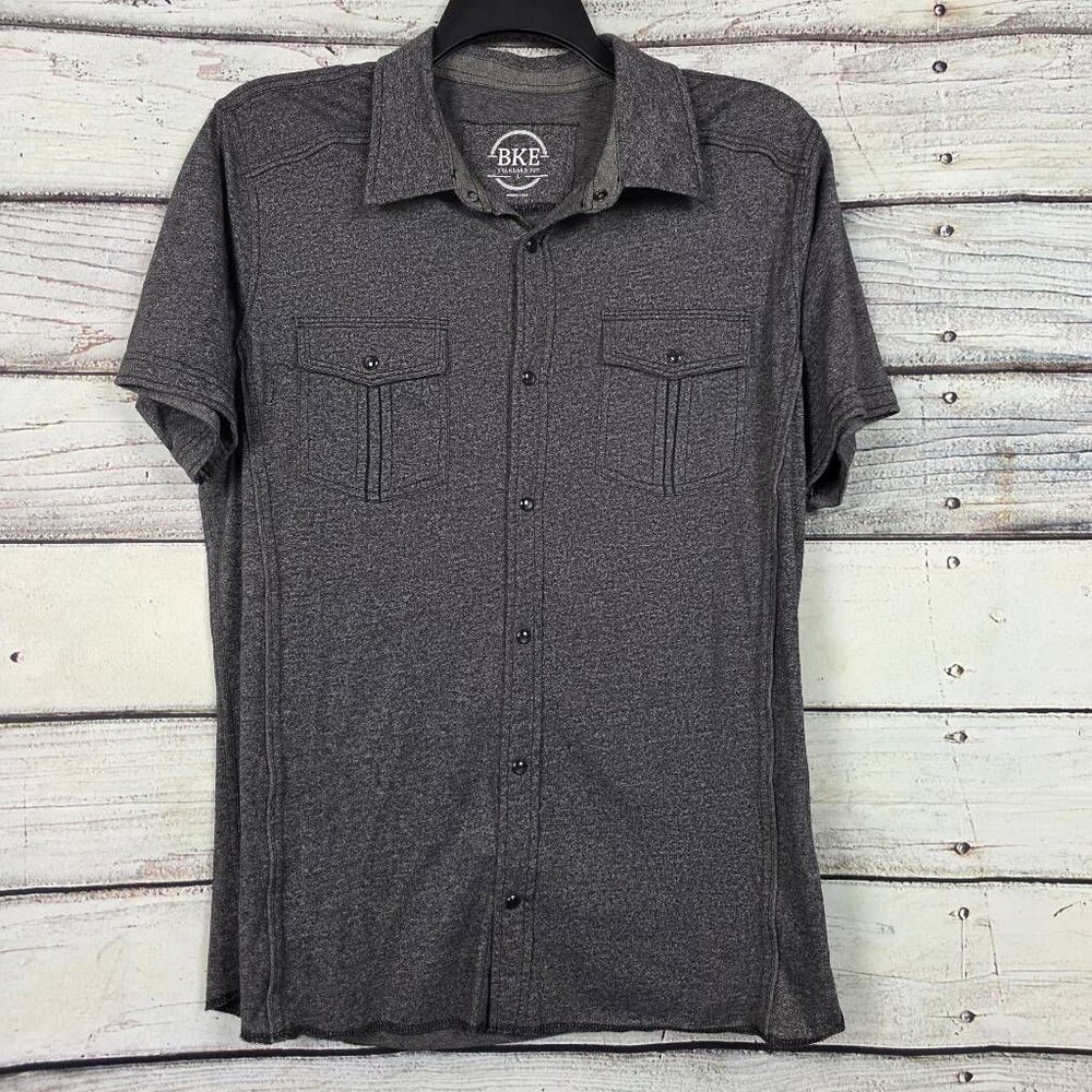 BKE Gray Button Front Shirt Short Sleeve Men’s L